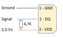  DS18B20  Anschluss mit 3 Leitungen - 1-Wire